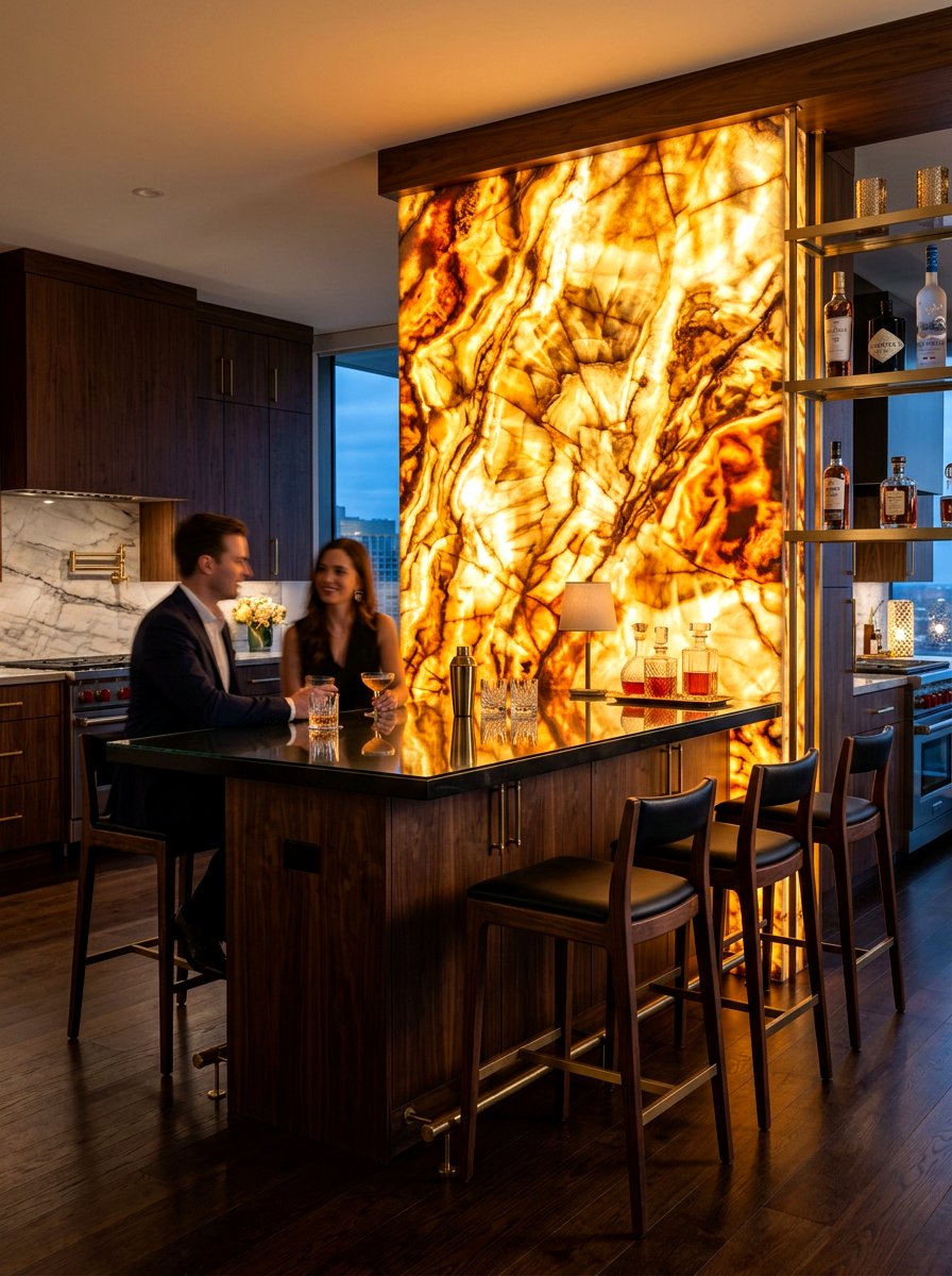 Onyx Backlit Wall - 30 slab stone kitchen ideas