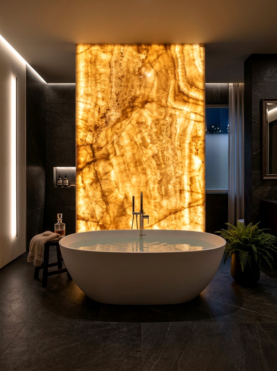 Onyx backlit wall - 30 tub surround ideas