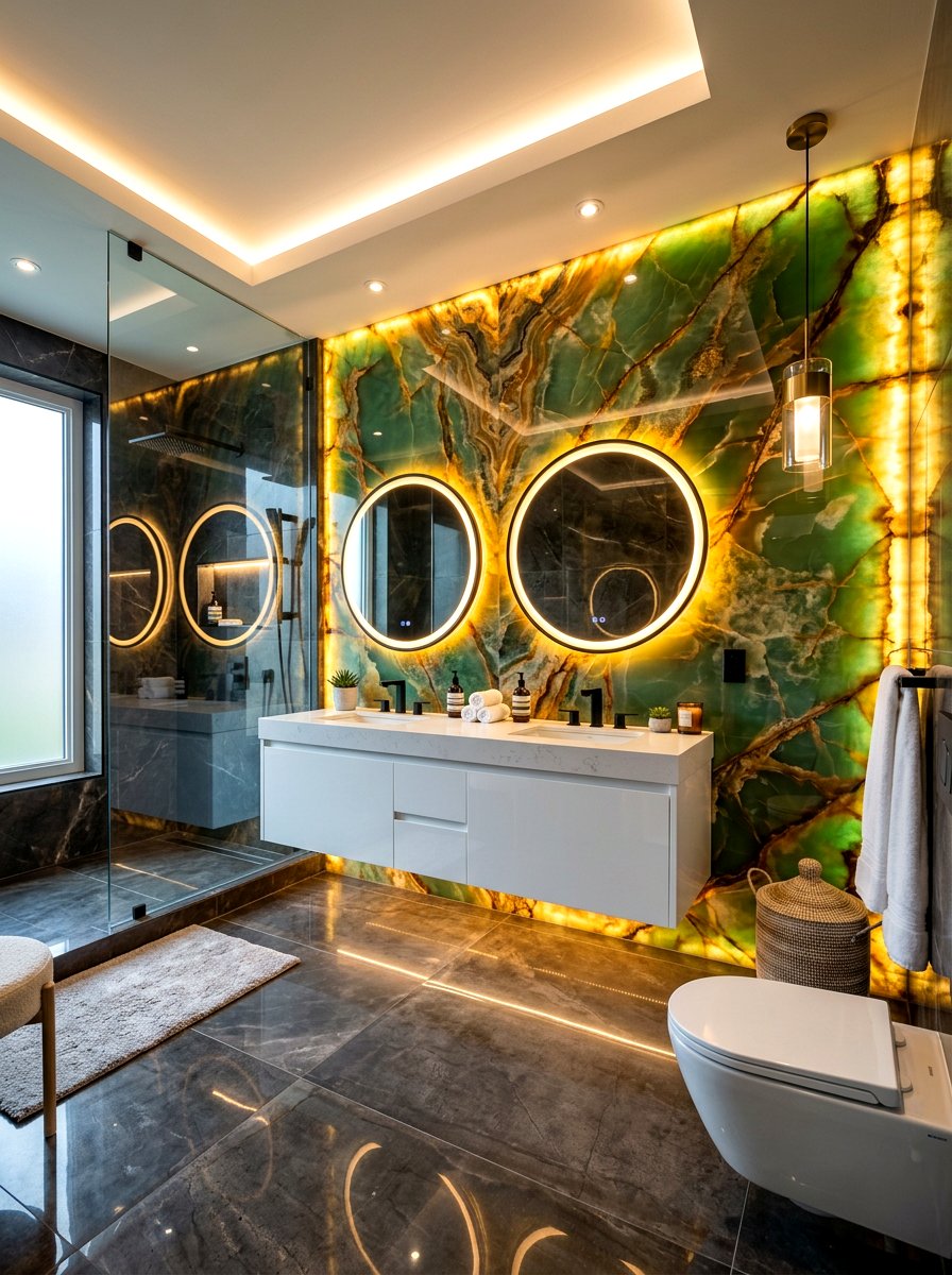 Onyx bathroom wall - 30 stone inspired bathroom ideas