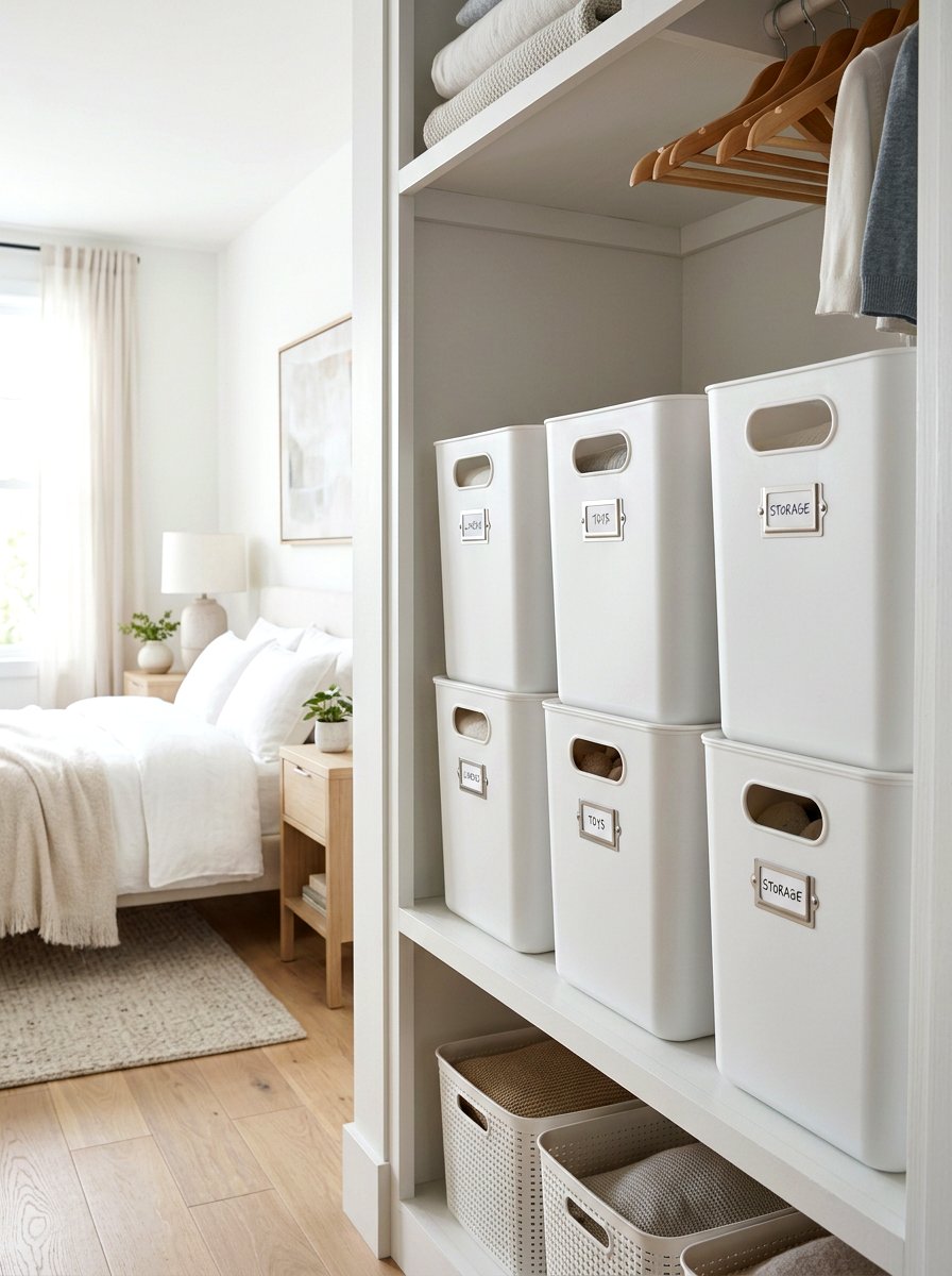 Opaque Plastic Storage Bin - 30 low stimulation bedroom decor ideas