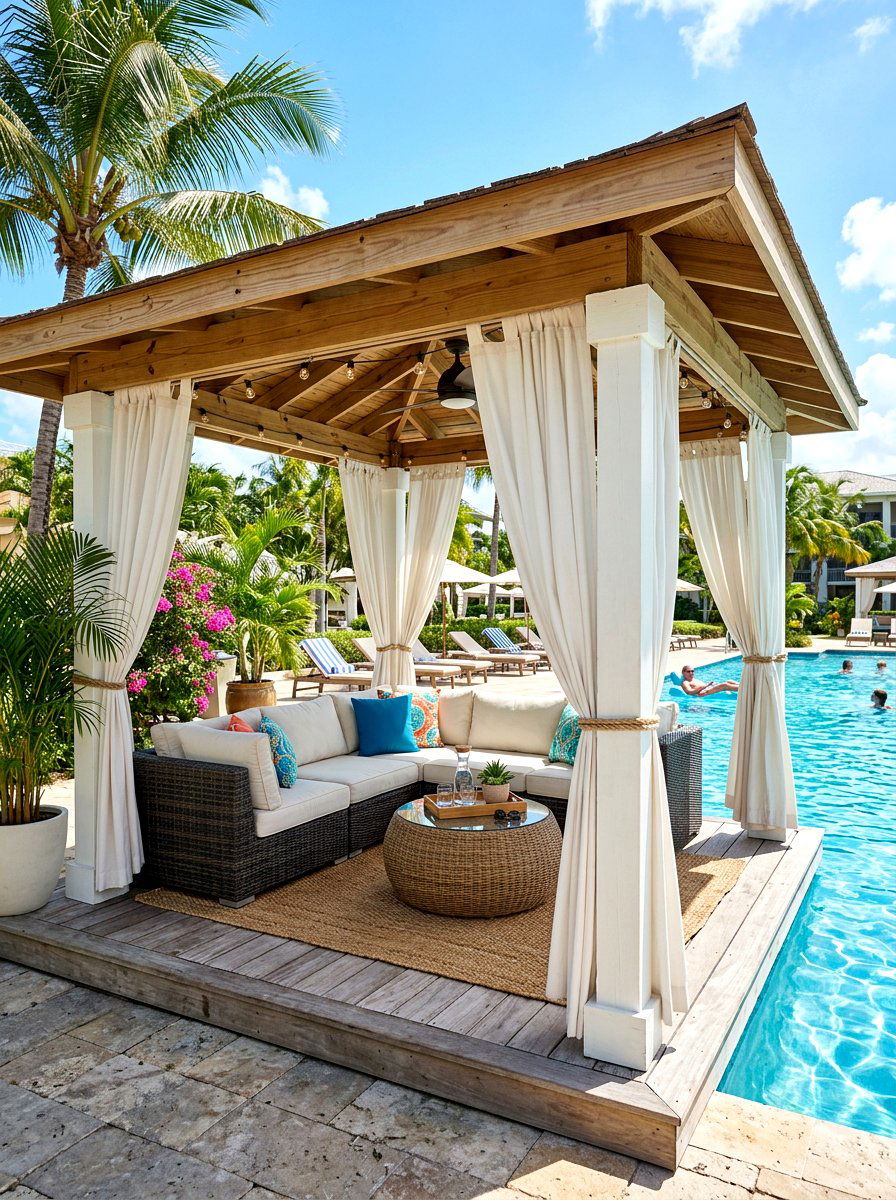 Open Air Pool Cabana - 30 cabana lounge ideas