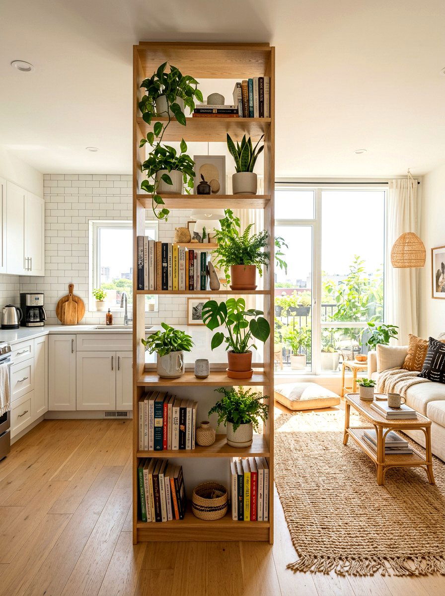 Open Back Bookshelf - 30 studio apartment divider shelf ideas