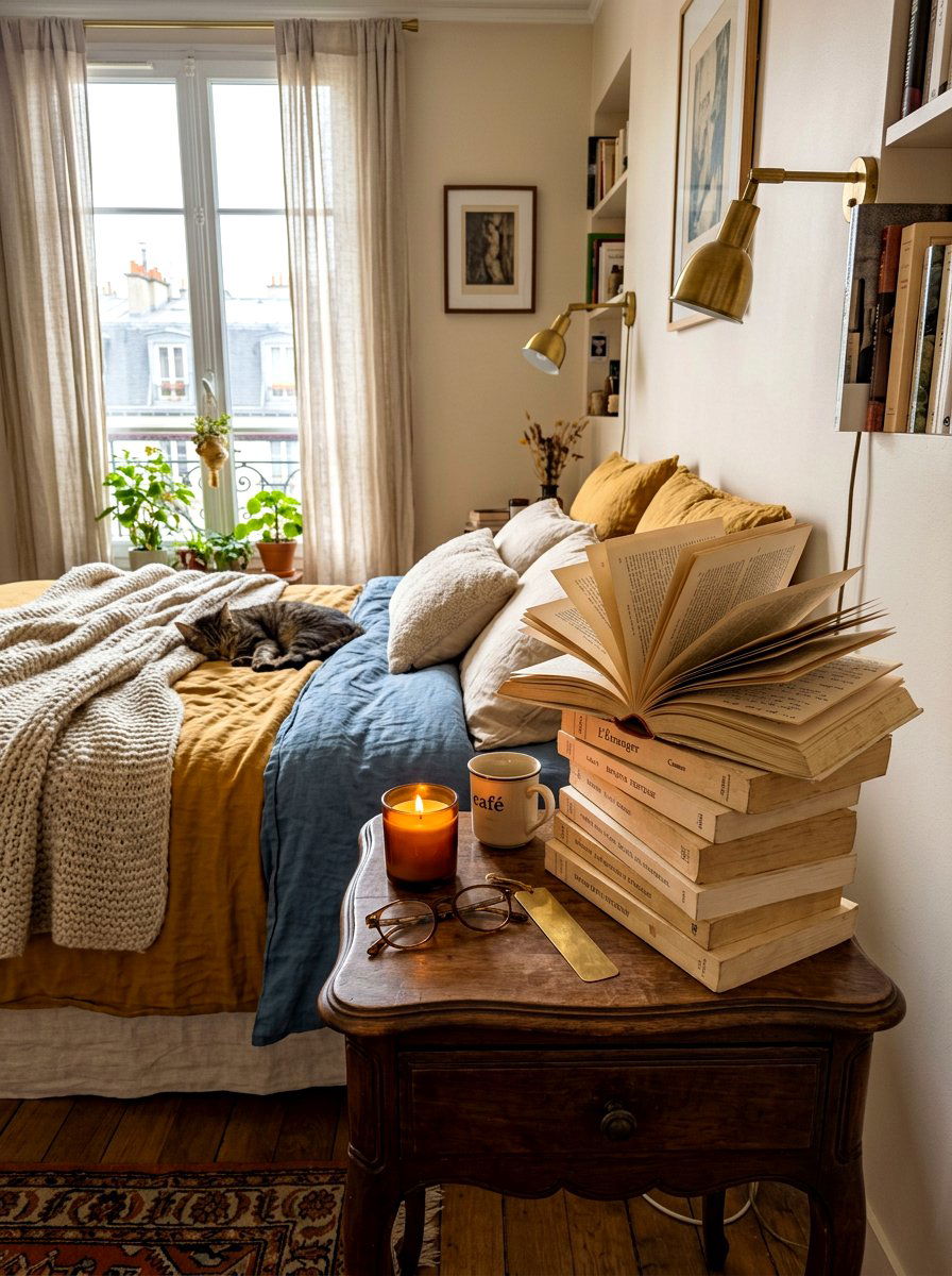 Open Book Stack - 30 Parisian bedroom ideas