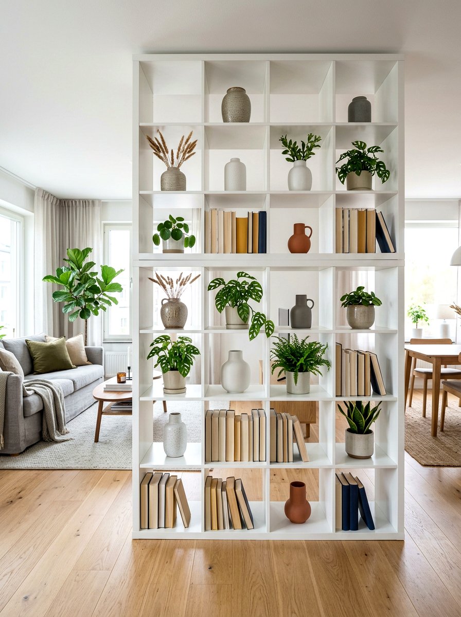 Open Bookshelf Partition - 30 room divider apartment aesthetic ideas