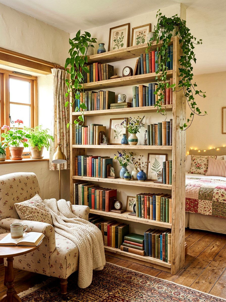 Open Bookshelf Styling - 30 cottagecore bedroom ideas