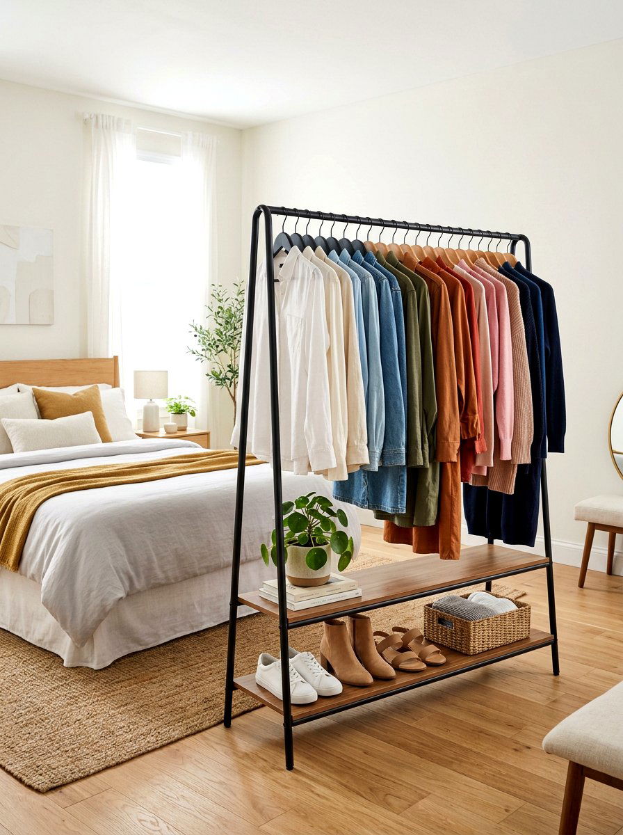 Open Clothing Rack - 30 studio apartment ideas