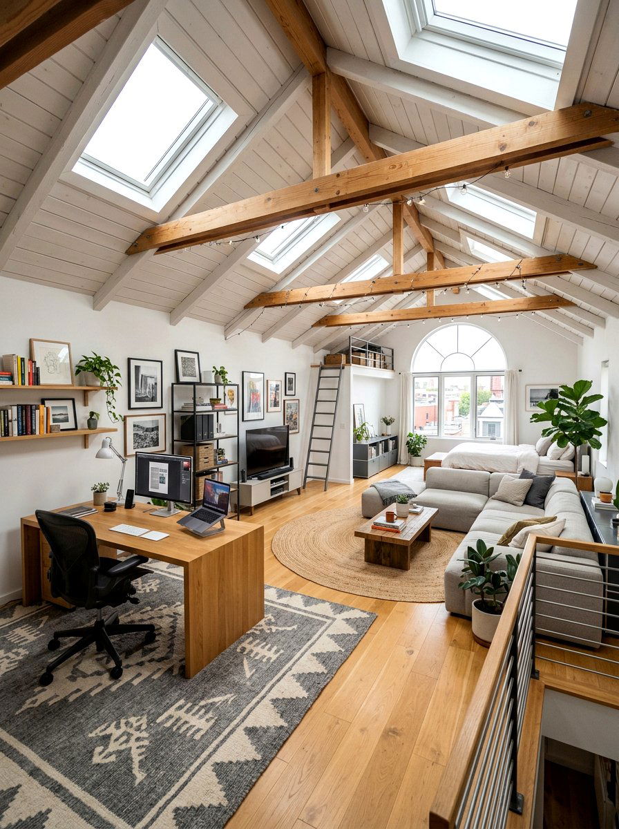 Open Concept Attic Loft - 30 attic studio ideas