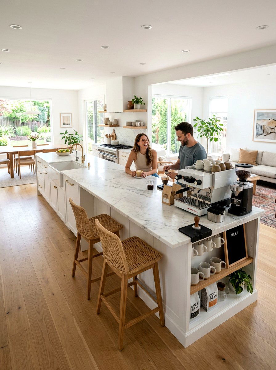 Open Concept Coffee Bar - 30 coffeehouse kitchen corner ideas