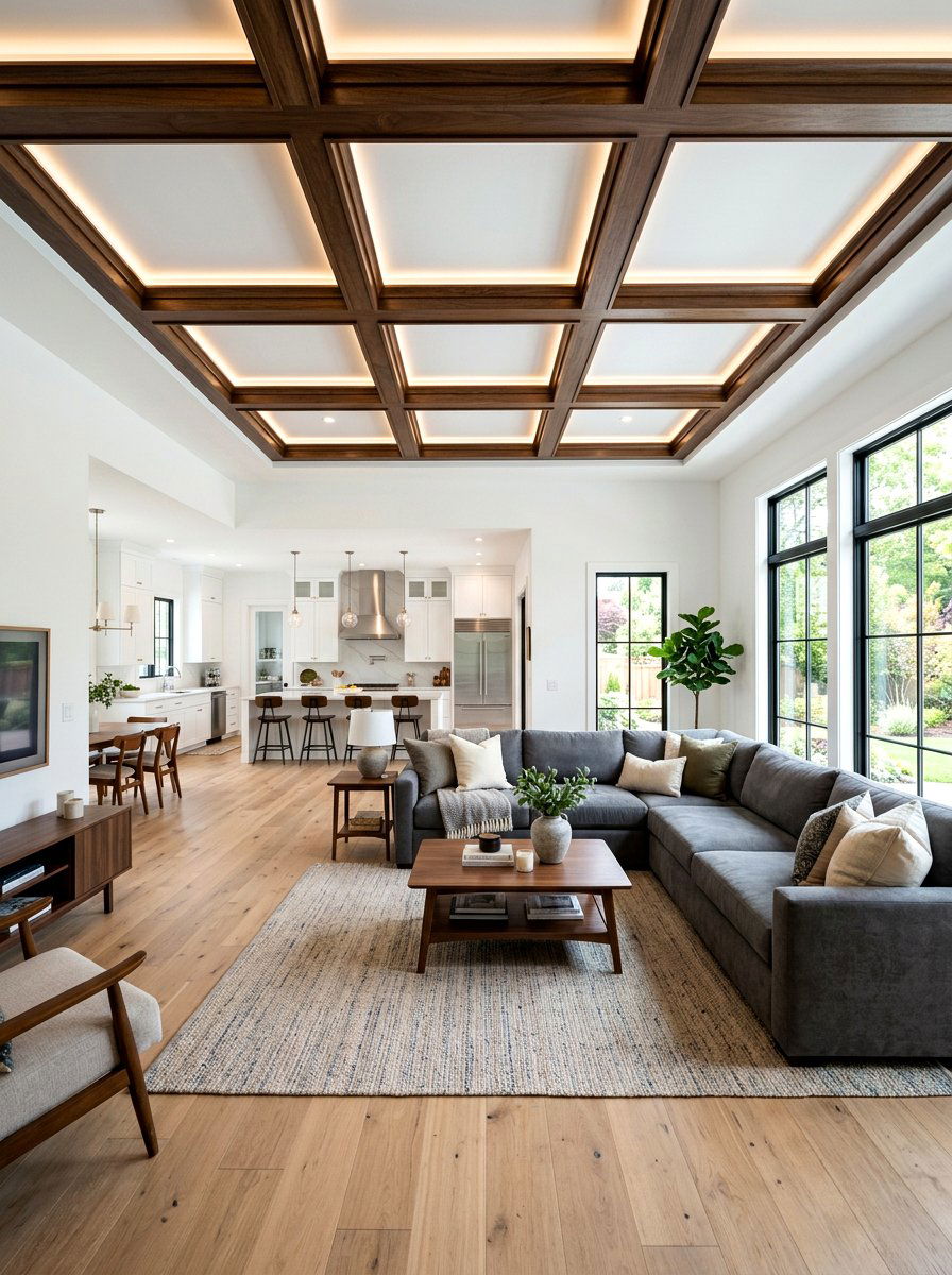Open Concept Coffered Ceiling Living Room - 30 coffered ceiling living room ideas