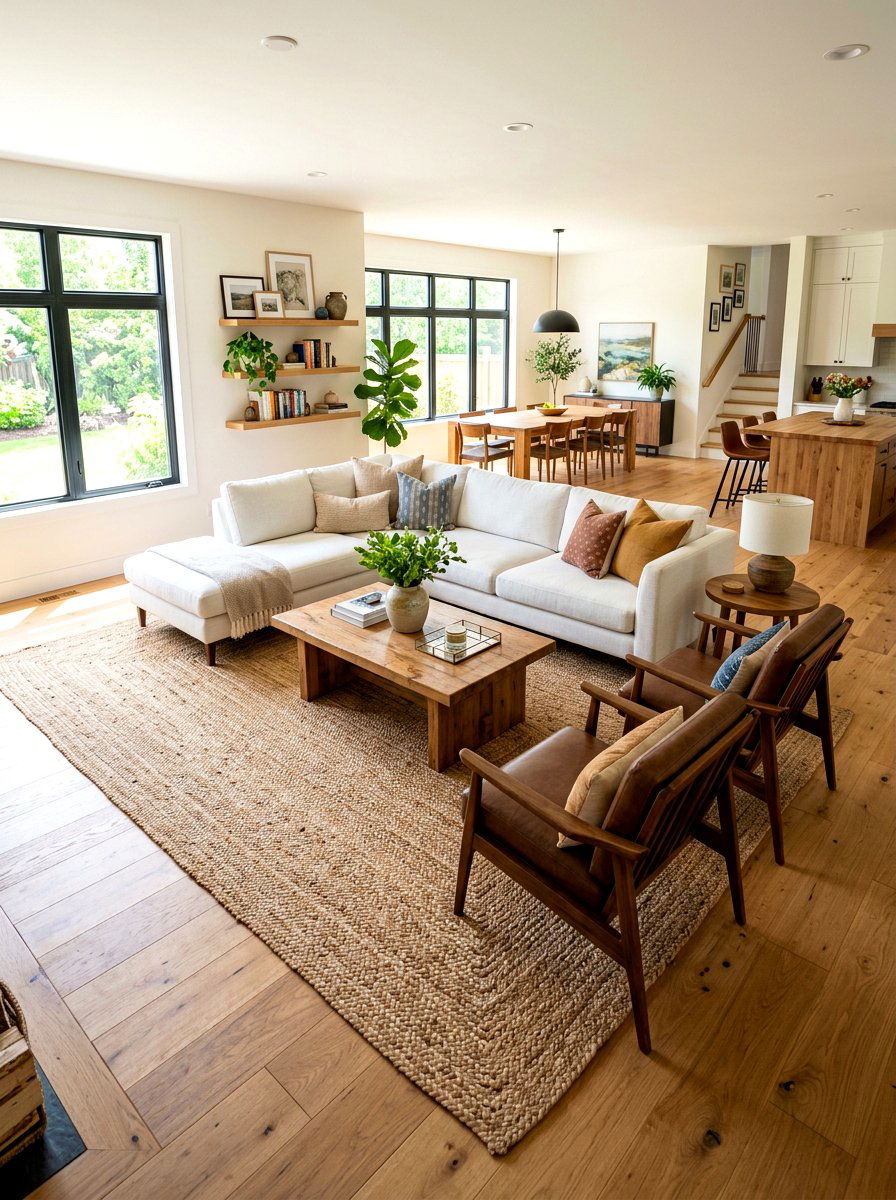 Open Concept Floor Rug - 30 jute rug styling ideas
