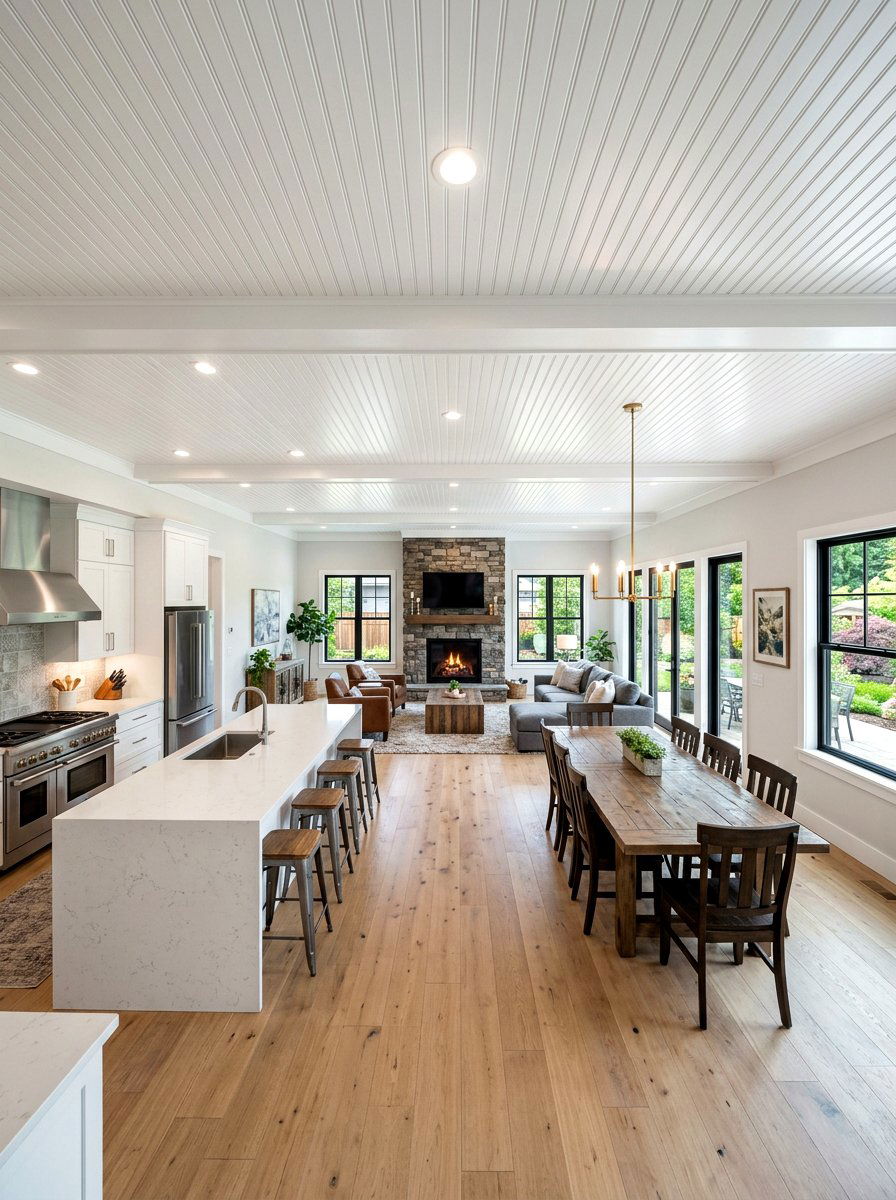 Open Concept Great Room Beadboard - 30 beadboard ceiling ideas