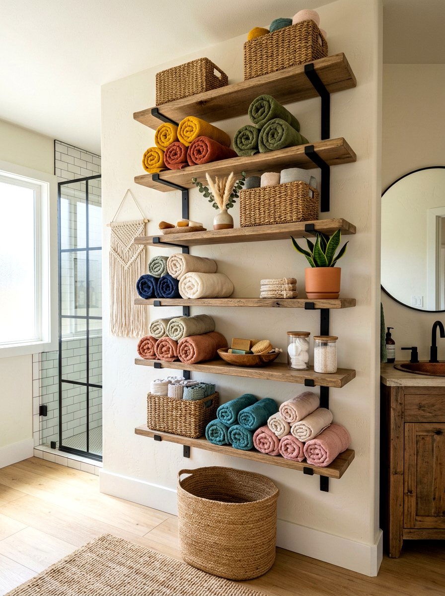 Open Concept Linen Shelving - 30 hallway linen closet ideas