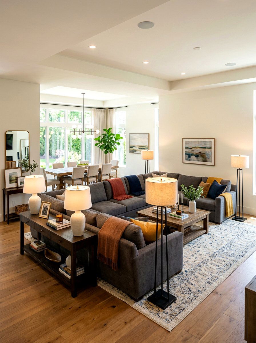 Open Concept Living Room - 30 lamp lit living room ideas