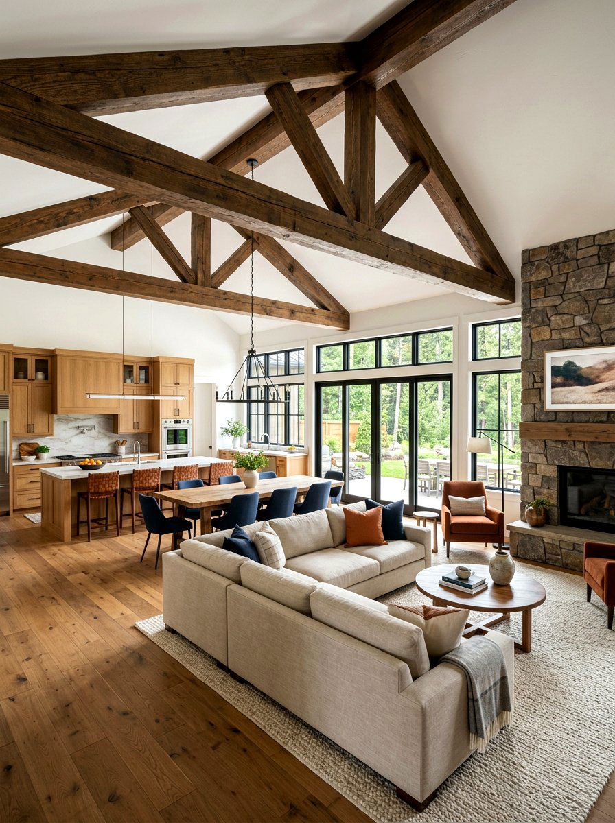 Open Concept Living Room Beams - 30 rustic beam ceiling ideas
