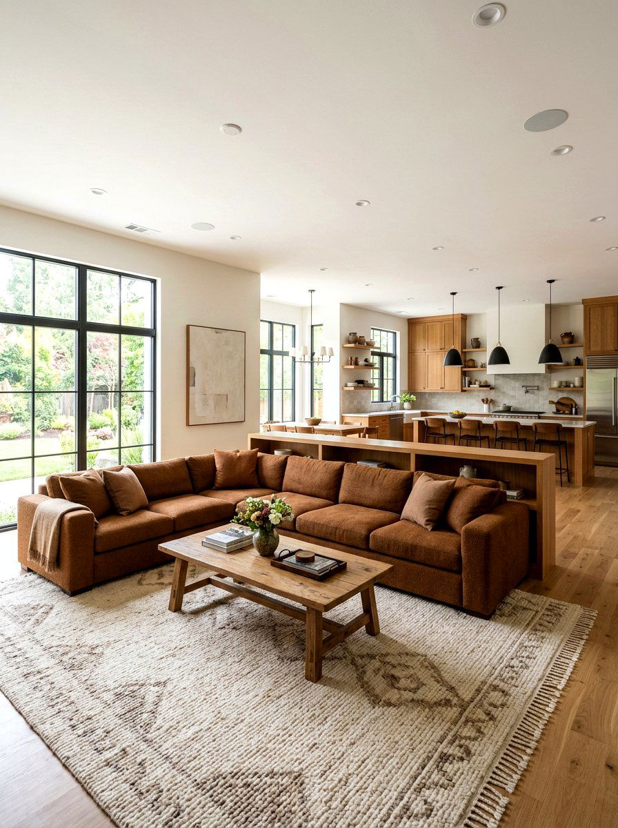 Open Concept Living Room Brown Sofa - 30 brown sofa living room ideas