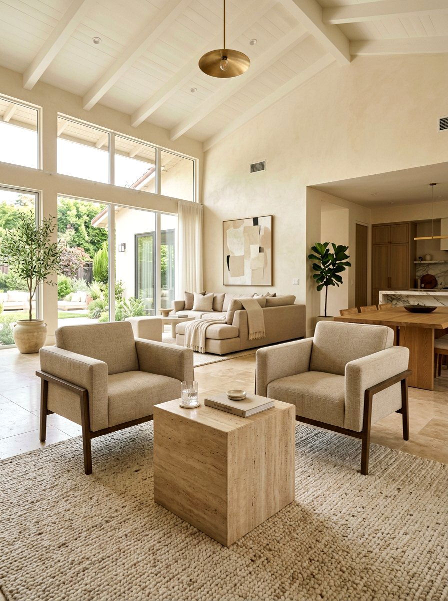 Open Concept Living Room Travertine Drink Table - 30 drink table ideas