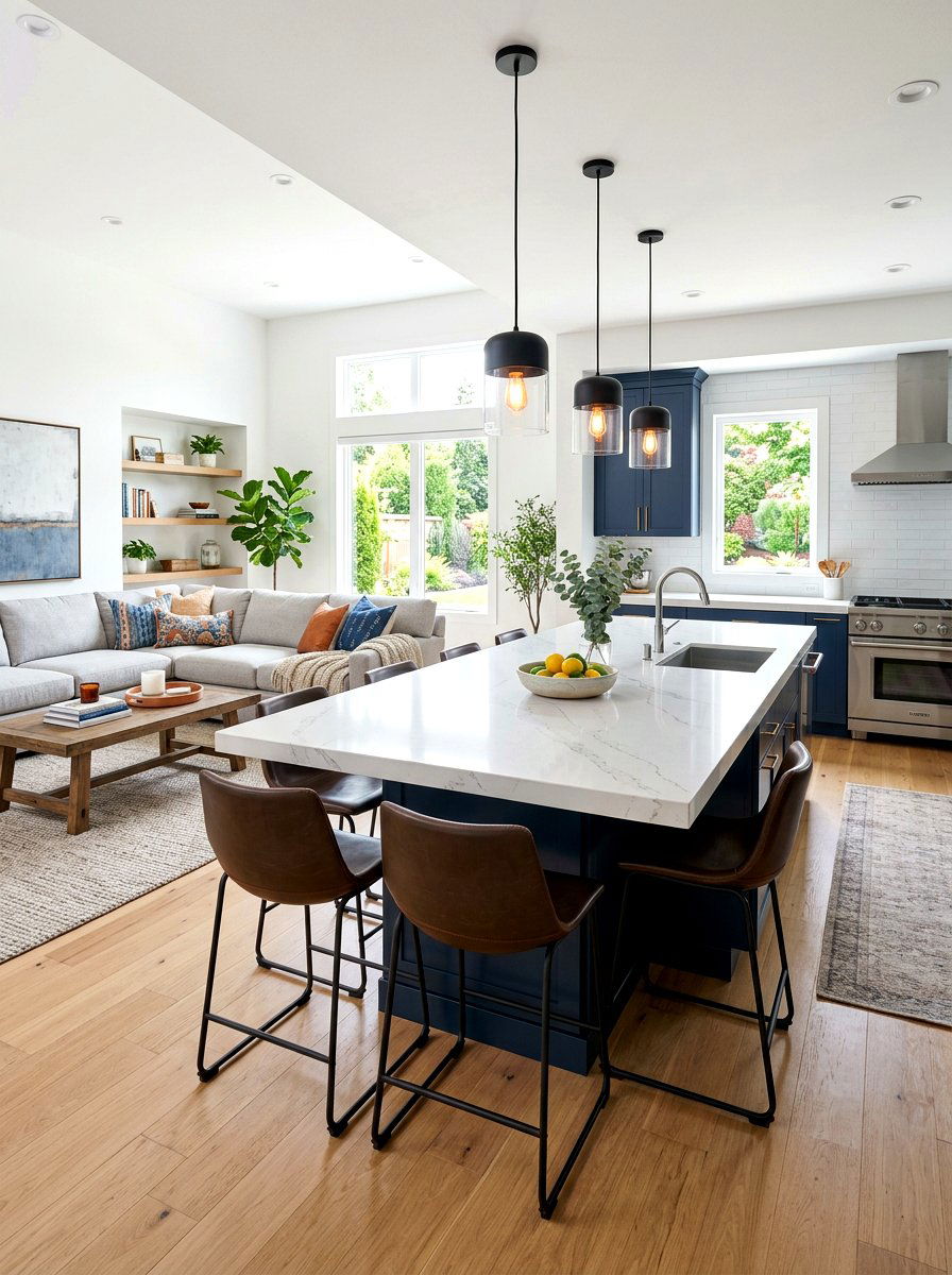 Open Concept Living Room With Island - 30 open concept living room ideas
