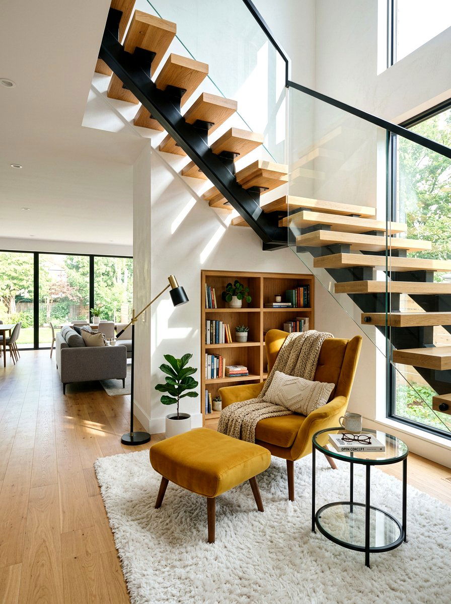 Open Concept Reading Space - 30 under stairs reading nook ideas