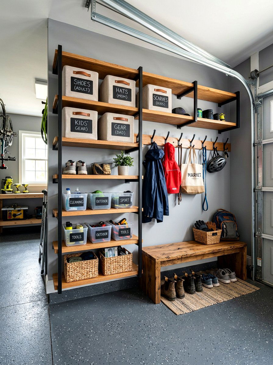 Open Concept Shelving - 30 garage mudroom ideas