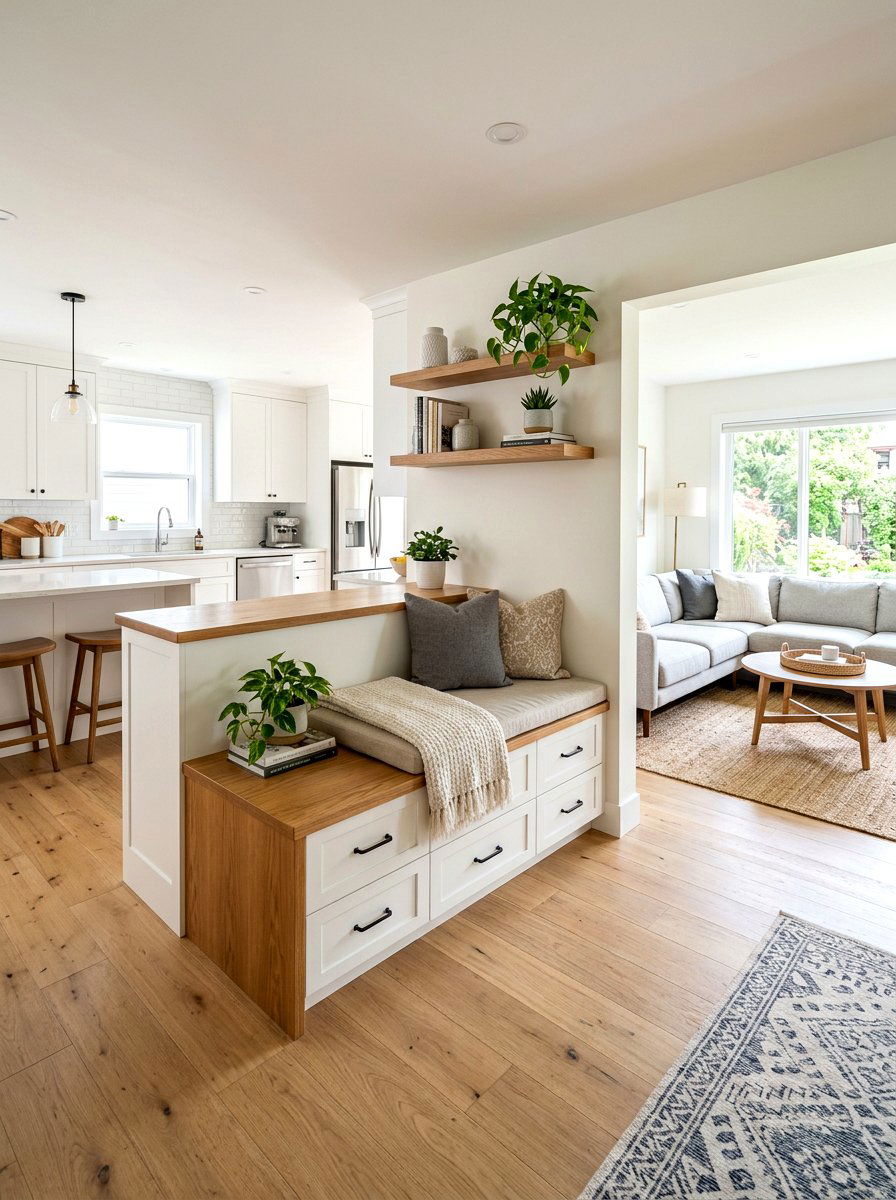Open Concept Storage Bench - 30 banquette storage drawers ideas