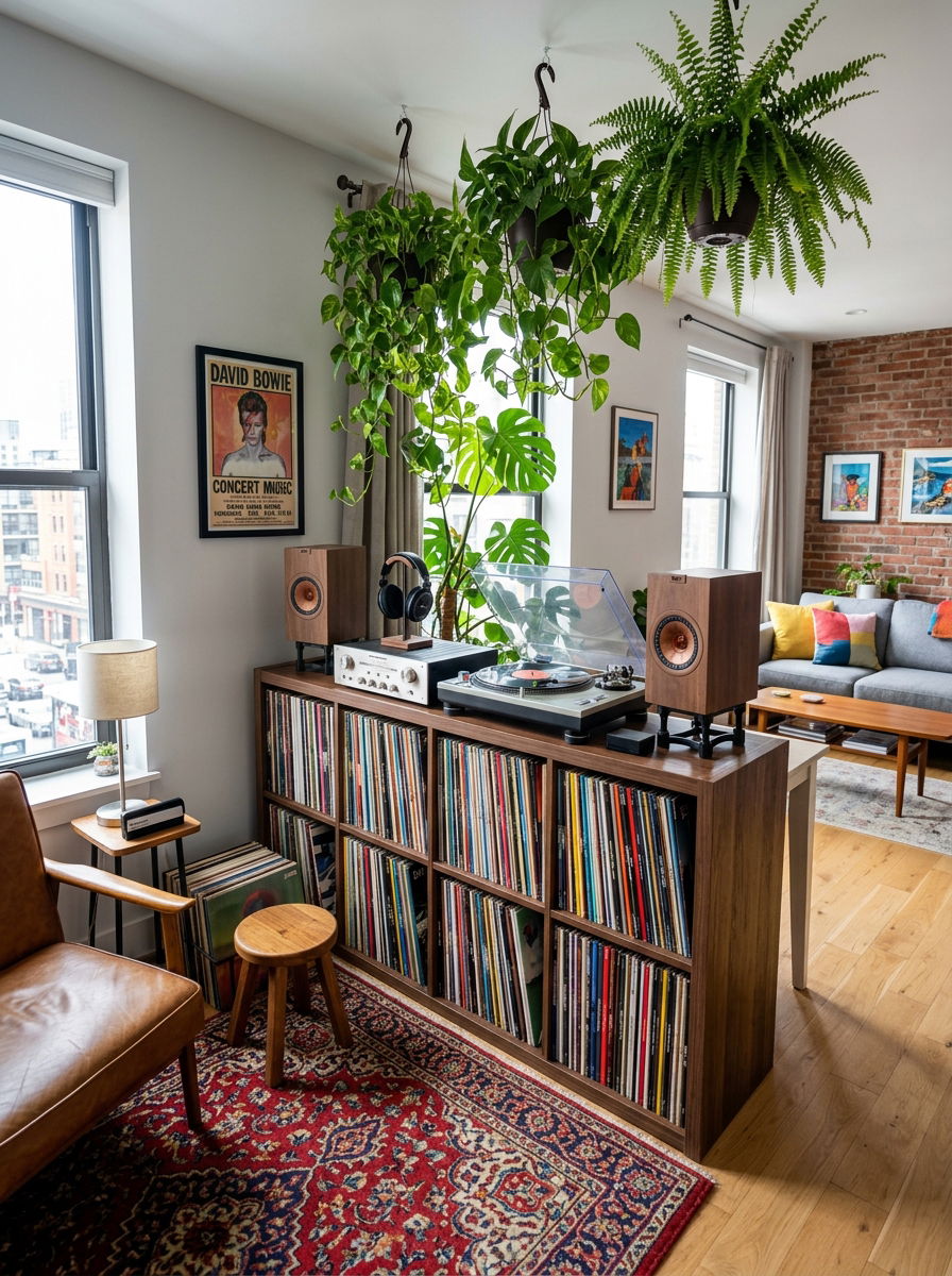 Open Concept Studio Apartment Music Corner - 30 vinyl listening corner ideas