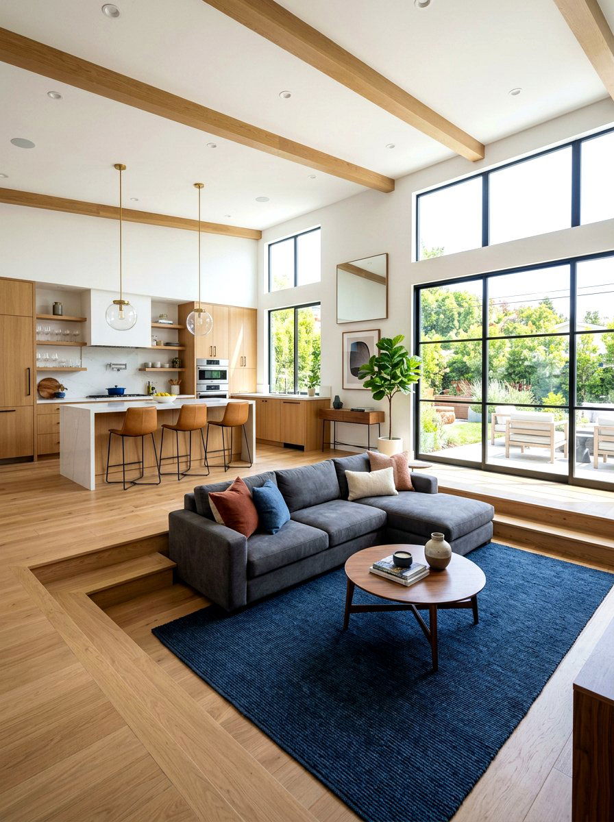 Open Concept Sunken Floor - 30 step down living room ideas