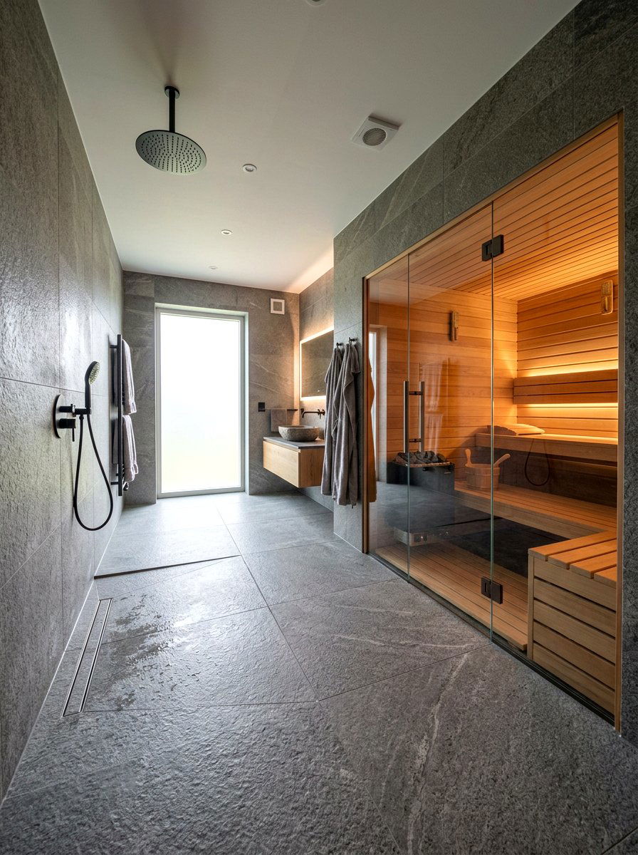 Open Concept Wet Room With Sauna - 30 sauna inspired bathroom ideas