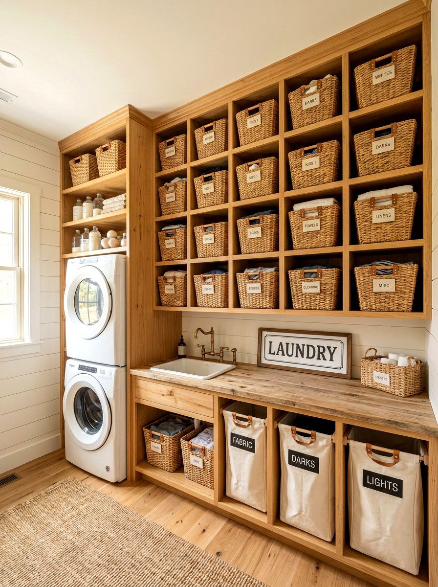Open Cubby Laundry Storage - 30 laundry room cabinet ideas
