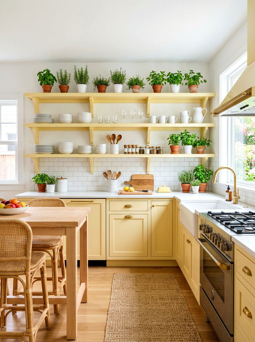 Open Kitchen Shelving - 30 butter yellow kitchen ideas