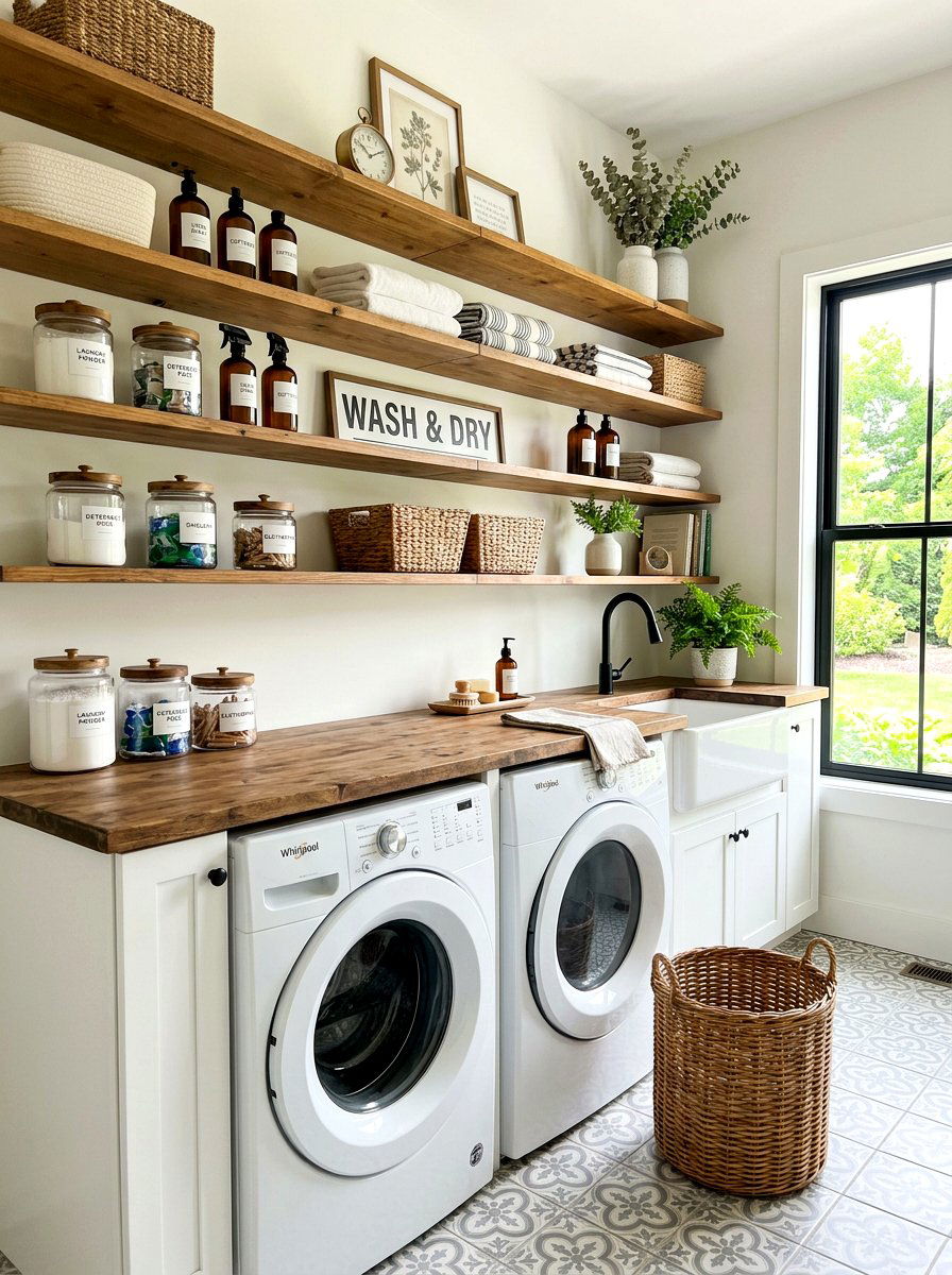 Open Laundry Room Shelving - 30 detergent shelf ideas