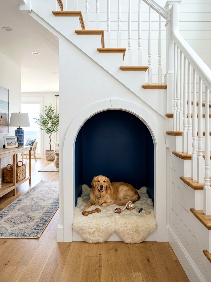 Open Nook Dog Bed - 30 under stairs dog nook ideas