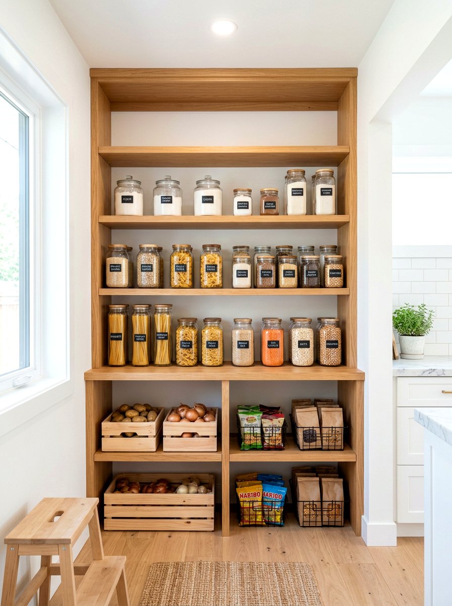Open Pantry With Glass Jars - 30 tomato girl summer kitchen ideas