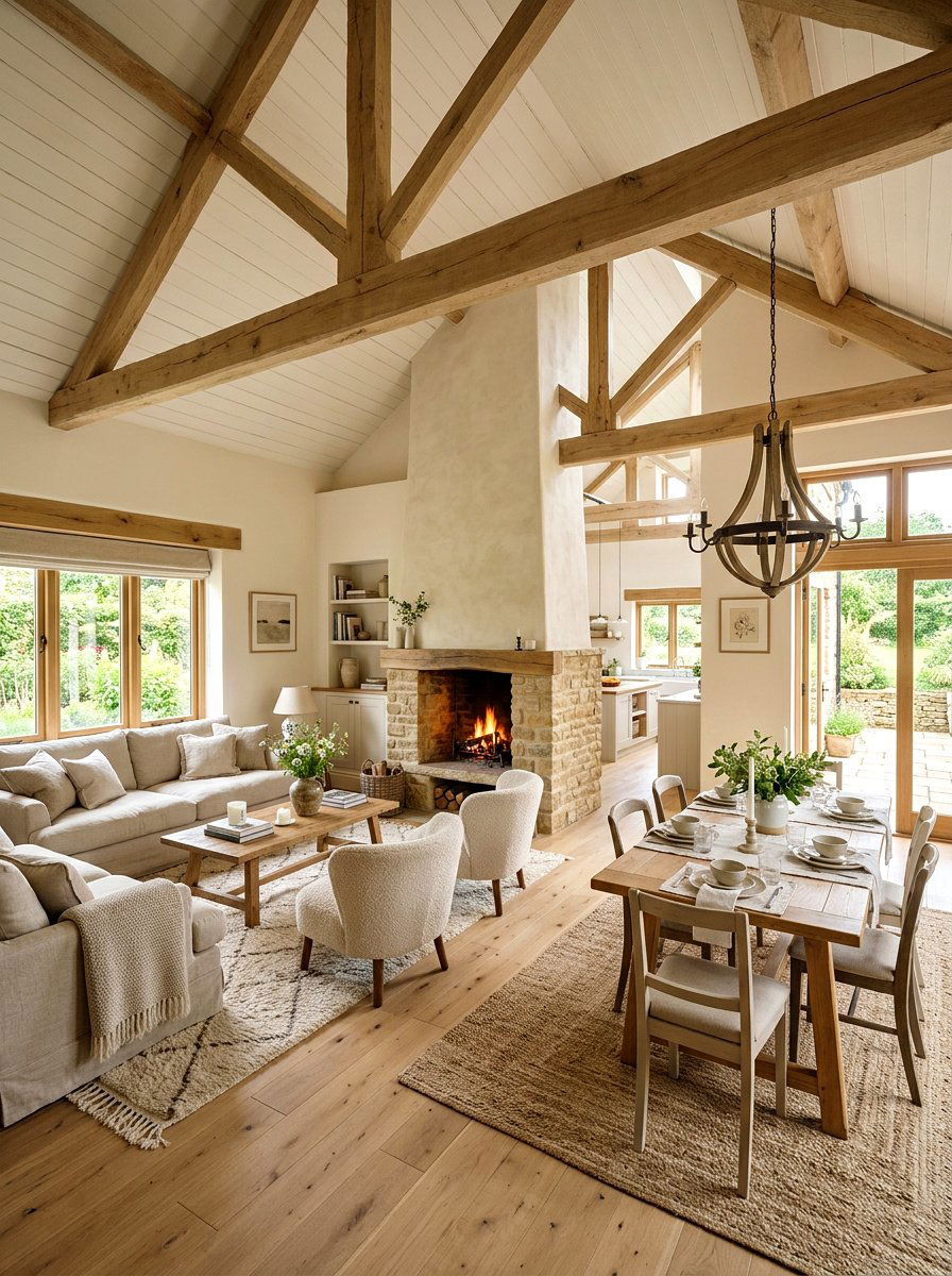 Open Plan Cottage - 30 cottage living room decor ideas