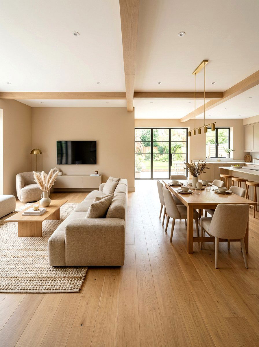 Open Plan Layout - 30 toasted beige living room ideas