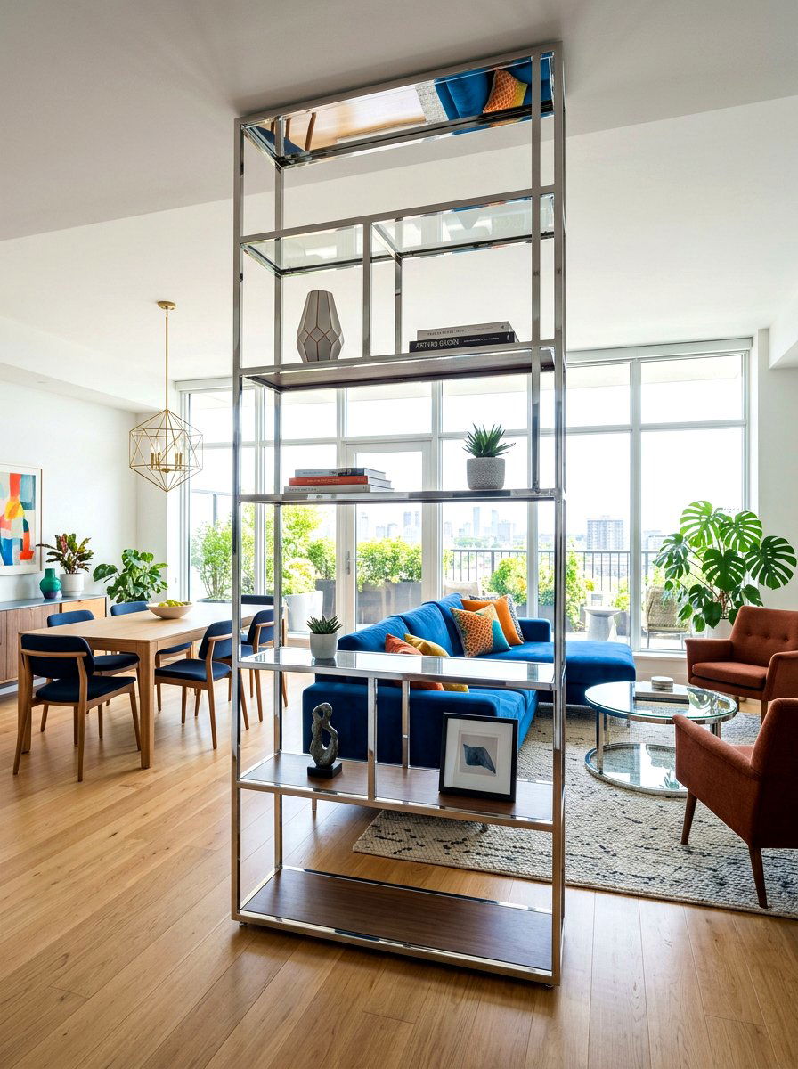 Open Plan Living Chrome Room Divider - 30 chrome accent furniture ideas