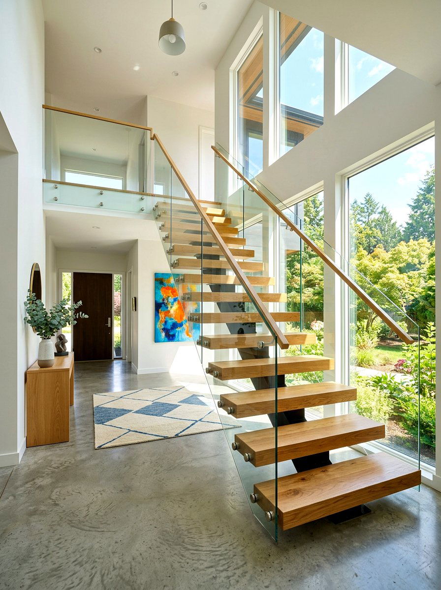 Open Riser Modern Foyer - 30 elegant foyer staircase ideas