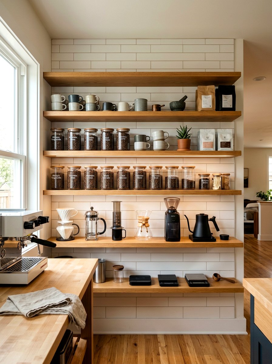 Open Shelf Coffee Pantry - 30 coffee nook pantry ideas