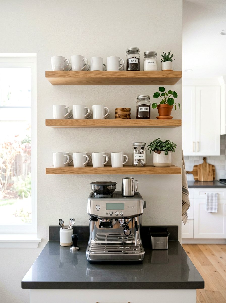 Open Shelf Coffee Station - 30 built in breakfast station ideas