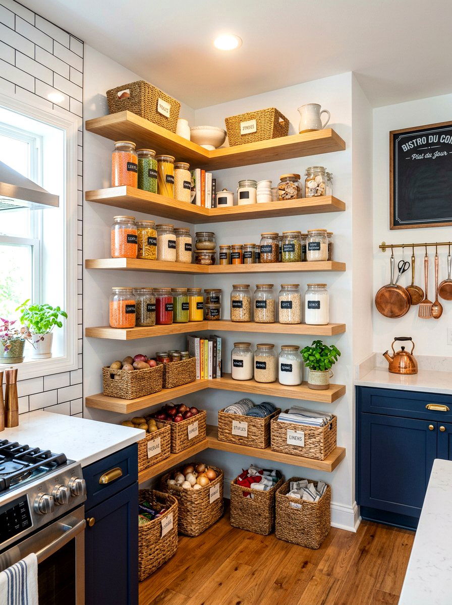 Open Shelf Corner Pantry - 30 corner pantry ideas