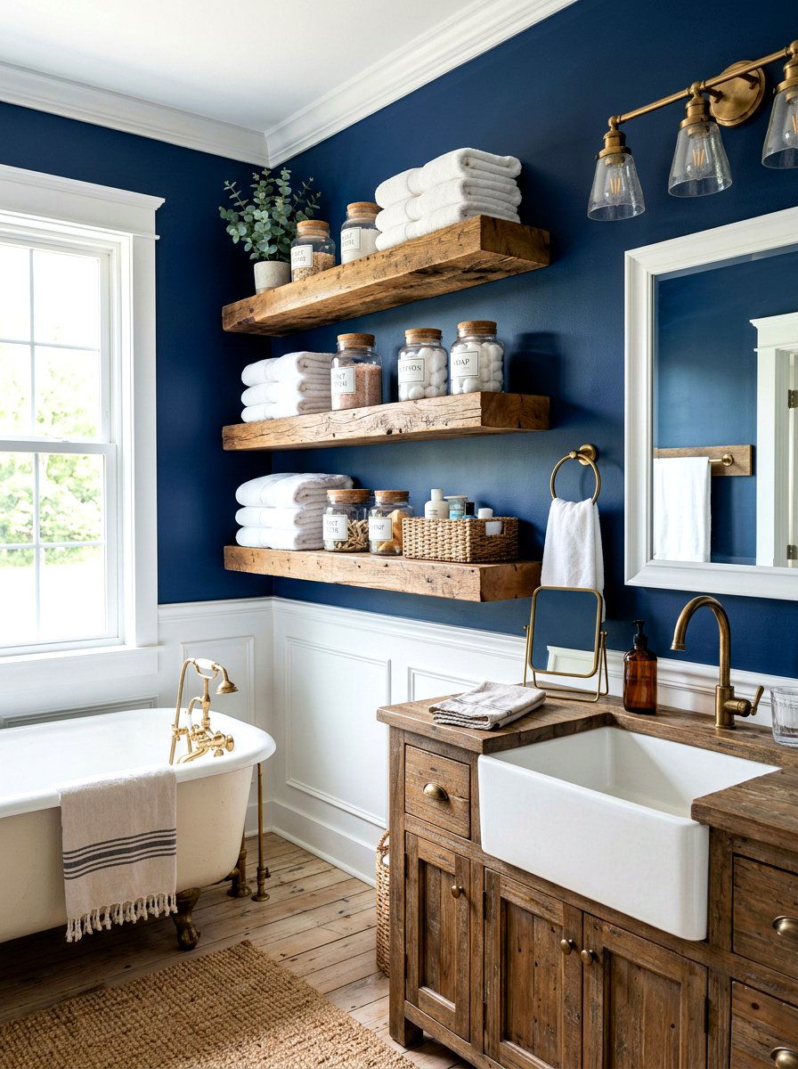 Open Shelf Farmhouse Bathroom - 30 moody farmhouse bathroom ideas
