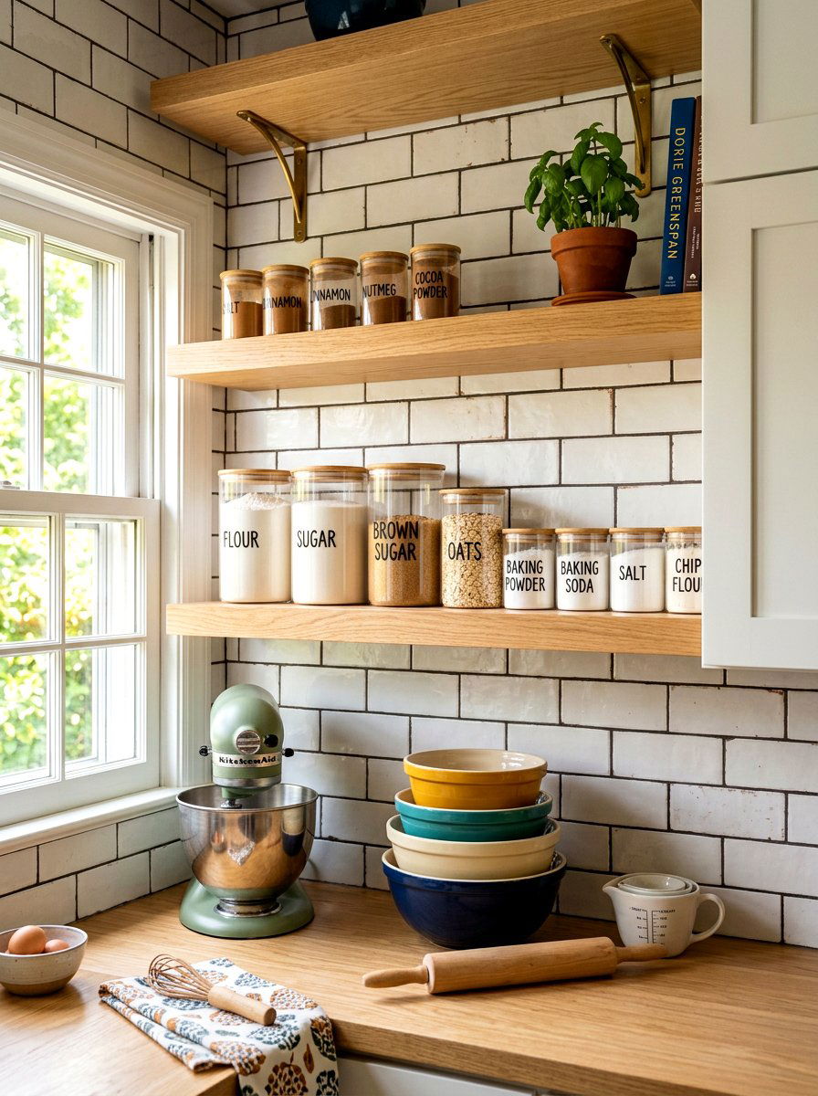Open Shelf Ingredient Display - 30 pastry corner kitchen ideas