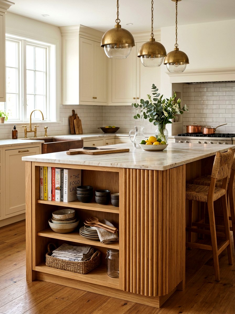 Open Shelf Reeded Kitchen Island - 30 reeded wood kitchen island ideas