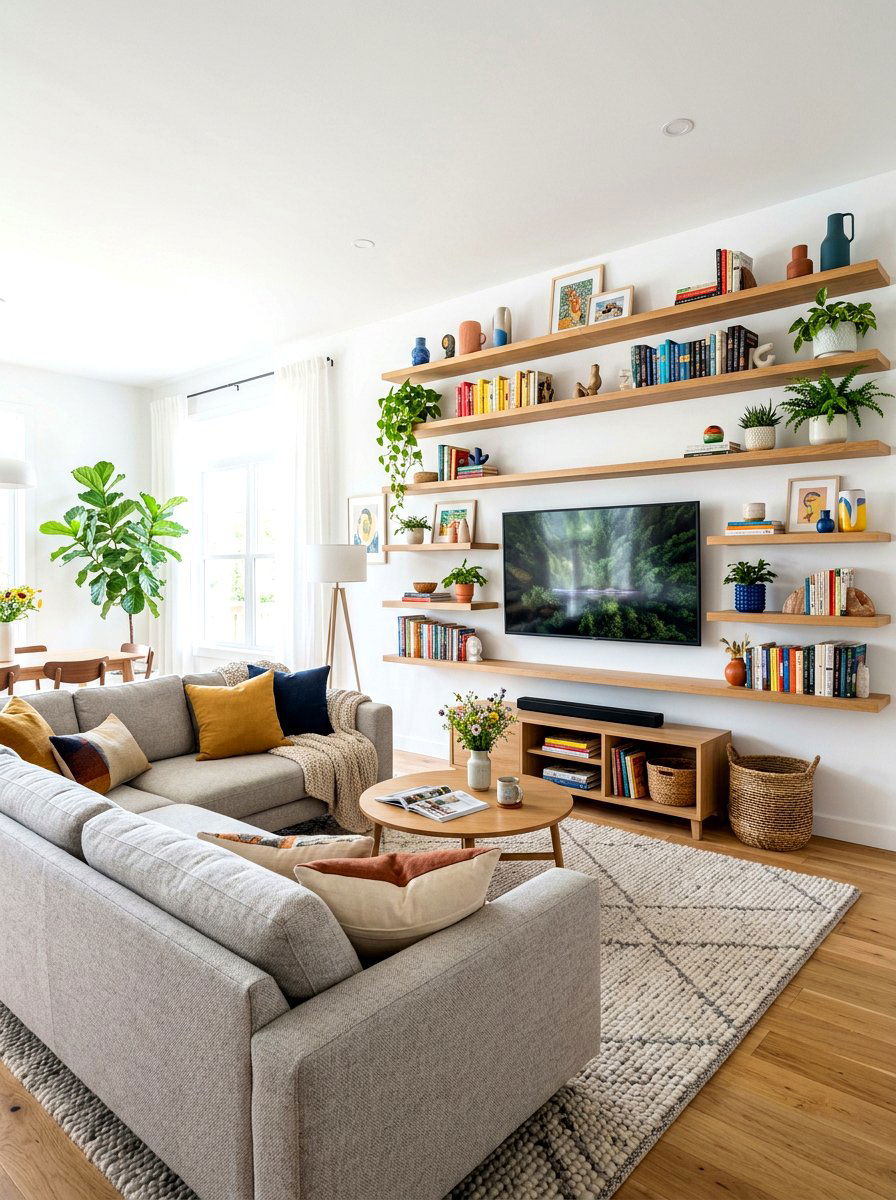 Open Shelf TV Wall - 30 TV wall panel ideas