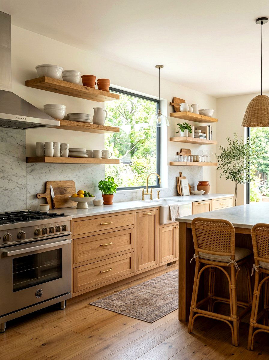 Open Shelf Wood Kitchen - 30 warm wood cabinet kitchen ideas