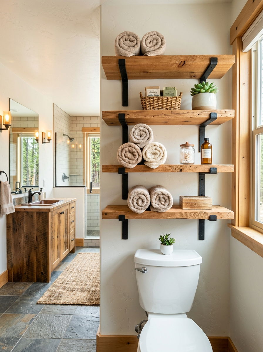 Open Shelf Wood Rack - 30 over toilet cabinet ideas
