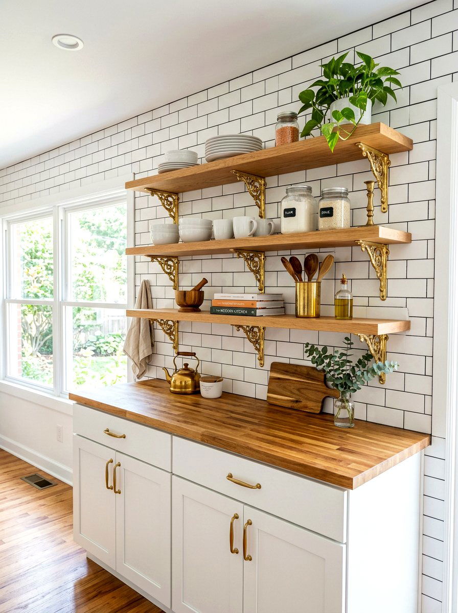 Open Shelving Brass Brackets Kitchen - 30 brass kitchen hardware ideas