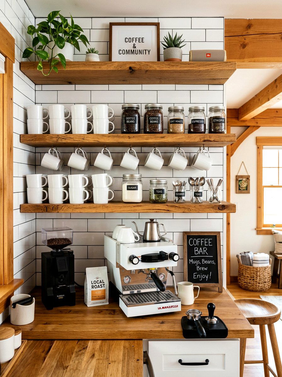 Open Shelving Coffee Bar - 30 kitchen coffee bar ideas