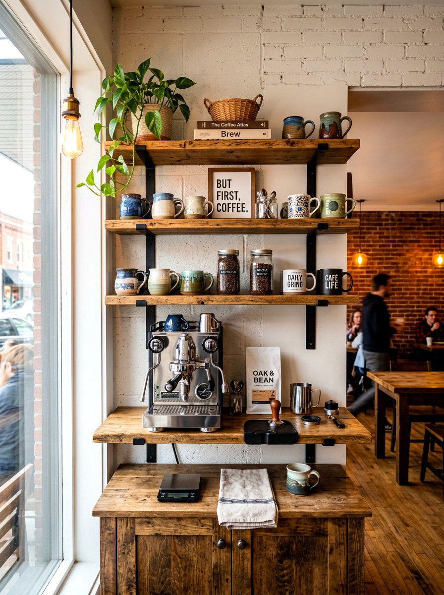 Open Shelving Coffee Nook - 30 espresso nook kitchen ideas