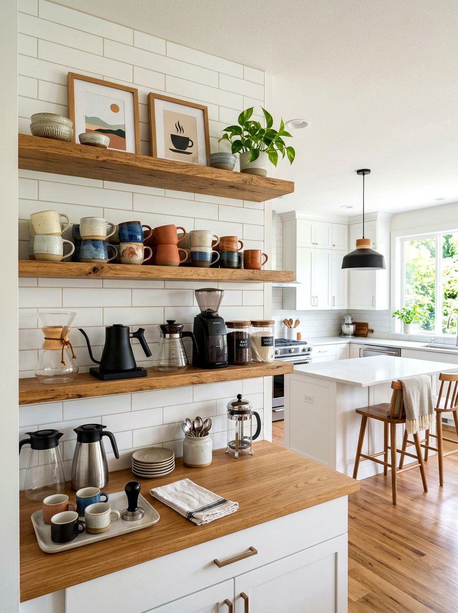 Open Shelving Coffee Nook - 30 coffee station shelf styling ideas