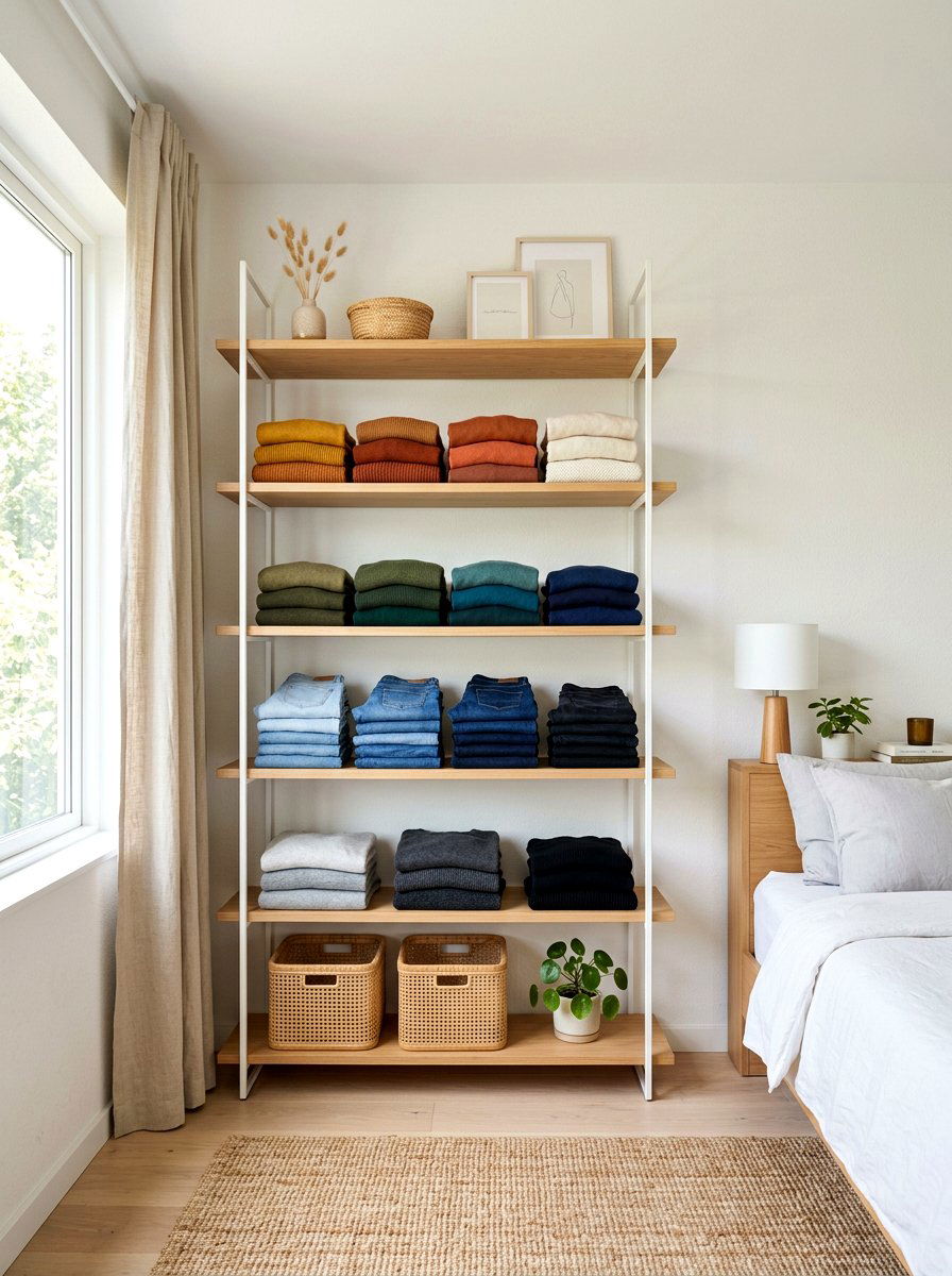 Open Shelving Color Display - 30 color coordinated closet ideas